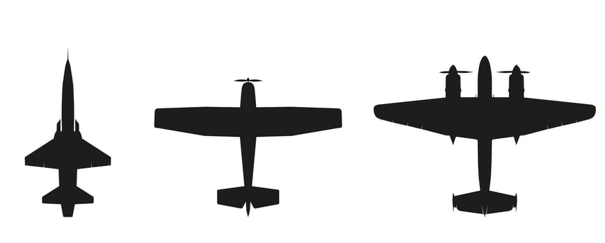 A set of American military training aircraft. Dark silhouettes. vector