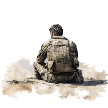 Soldier sitting on ground in desert png