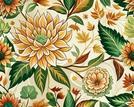 unique seamless floral pattern with autumn leaves and flowers vector
