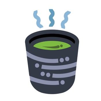 Hot ocha green tea drink in gray glass or cup colorful icon illustration isolated on square white background. Simple flat outlined cartoon art styled drawing. vector