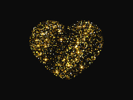 Gold glitter heart on dark background vector