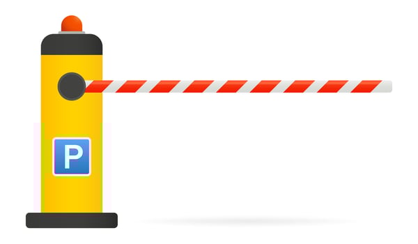 Red and white barrier on a yellow stand with red light. Checkpoint, Restricted entry, closed access, private parking for official transport, paid, car park, document check. illustration vector