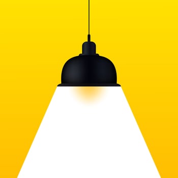Spotlight on a yellow background. Lantern, light, shine, stage, performance, speech, important topic, illuminate, black lamp, empty space, banner, poster. illustration vector