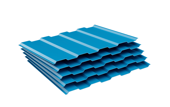3d Sea Blue Metallic Stacks Of Corrugated Galvanised Iron For Roof Sheets 3d Illustration png