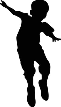 Kids jumping silhouette. Toddler pose in full body illustration. Children cheerful play outdoor activity. vector
