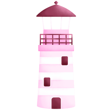 Pink lighthouse in cartoon style isolated illustration hand drawn cute lighthouse png
