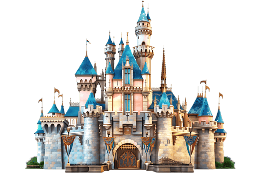 3D cartoon style fairy tale castle isolated against a transparent background png