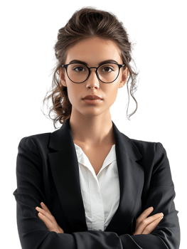 An American businesswoman with crossed arms isolated against a transparent background png