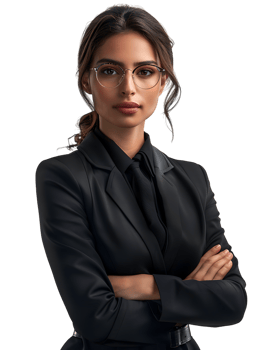 An American businesswoman with crossed arms isolated against a transparent background png