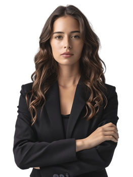 An American businesswoman with crossed arms isolated against a transparent background png
