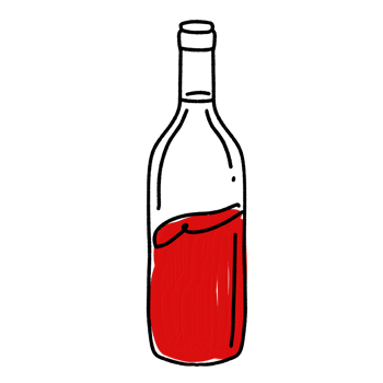 a bottle of red wine doodle line art outline illustration with a red oil paint February 14, Valentine's Day Design element png