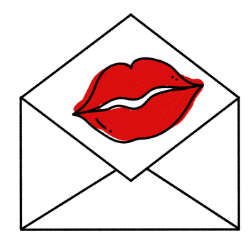 Love letter with a kiss stamp doodle line art outline illustration with a red oil paint February 14, Valentine's Day Design element png