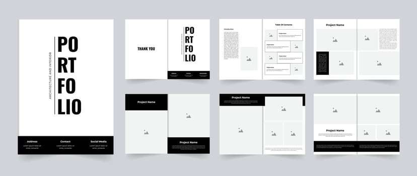 Modern Architecture and Interior portfolio template design with creative layout black and white template vector