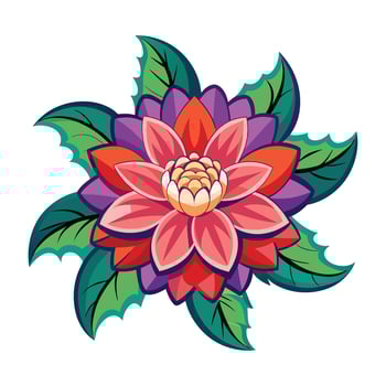 A flower with leaves and a red center vector