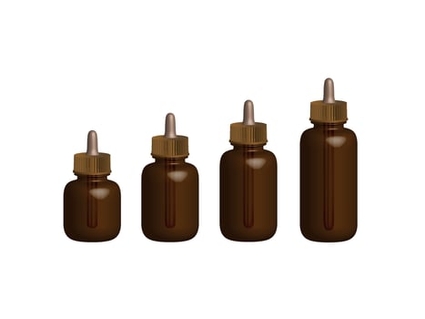 Bottles with a ribbed cap and a dropper. 3D visualization. Can be used to create presentations, packaging and product visualizations, and various packaging layouts. vector