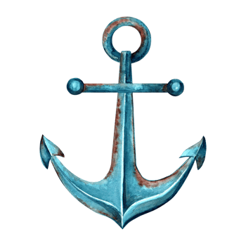 Anchor blue rusty vintage. Hand drawn watercolor illustration isolated of background. Nautical stile design. Ship navigation equipment. Marine life theme. Clipart for postcard, print, logo, sticker. png