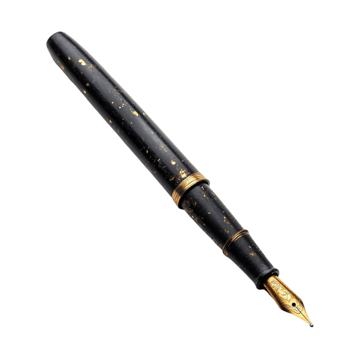a fountain pen with a gold cap and a black handle png