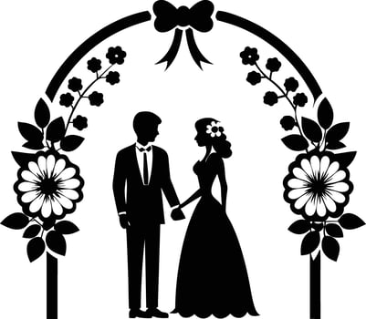 Wedding couple stand in flower arch silhouette illustration vector