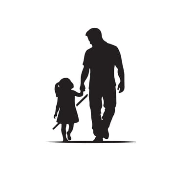 Halloween father and daughter art silhouette logo design black and white vector