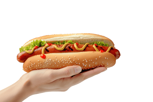 hand holding a hot dog on transparent background png