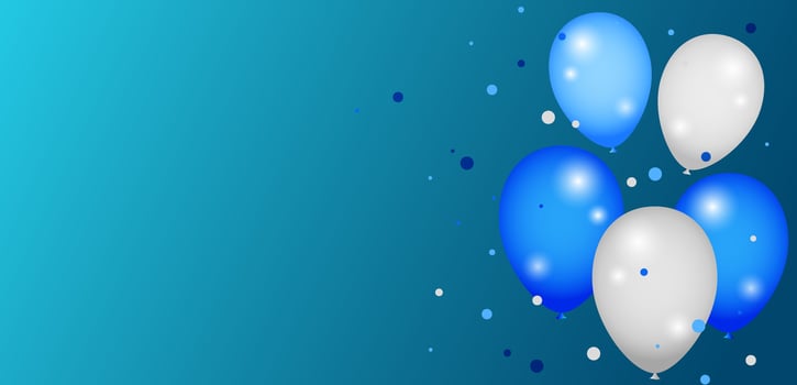 Beautiful 3d blue and white balloon design background illustration banner template . Celebration party banner with Blue, white color balloons background. wedding and birthday vector