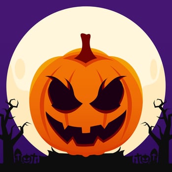 halloween pumpkin with full moon background vector