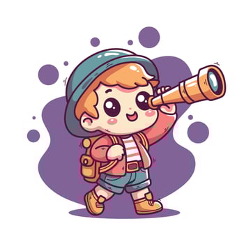 Cute little explorer boy with binoculars. illustration. vector