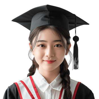 A woman wearing a black graduation cap and gown. She is smiling and looking at the camera. Concept of accomplishment and pride, as the woman is likely graduating from a significant event png