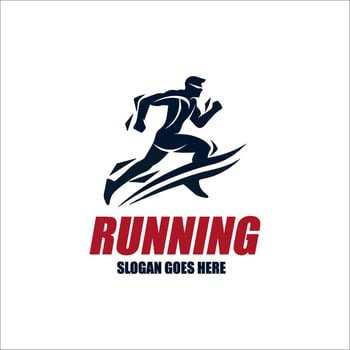 Running Man silhouette Logo with Finish ribbon, Marathon logo template, running club or sports club vector