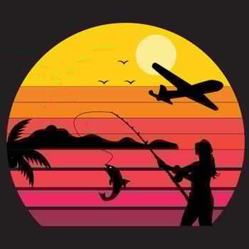 Fly Fishing at Sunset t shirt design vector