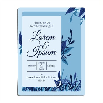 UNIQUE WEDDING INVITATION DESIGN TEMPLATE WITH SOFT BLUE FOLIAGE THEMES vector