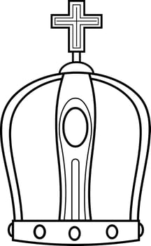 Outlined Cartoon Crown With Diamonds And Cross vector