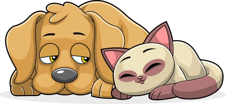 Funny Dog And Cat Cartoon Characters Sleeping Together vector