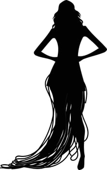 A dramatic silhouette of a woman in a flowing dress, perfect for fashion, beauty, or event design vector