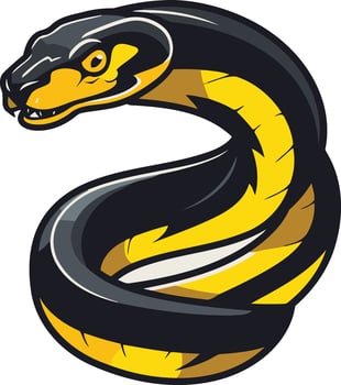 Bold and striking, this illustration of a black and yellow snake is perfect for branding, logos, or t shirt designs vector
