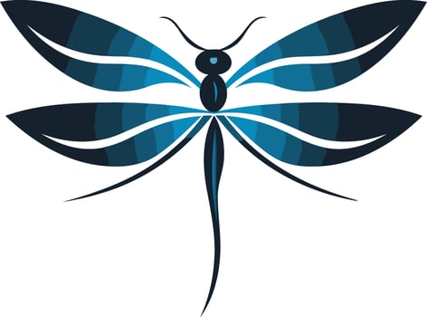 A stylish and abstract dragonfly logo design in blue and black vector