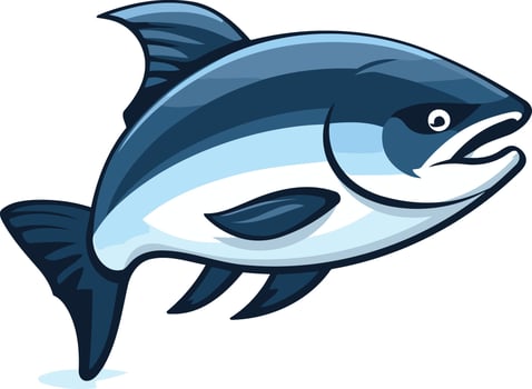 Cartoon illustration of a blue and white salmon fish with an open mouth, perfect for logos, branding, and designs for fishing, seafood, or marine themed projects vector