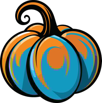 A playful, cartoon style pumpkin with a blue and orange color scheme vector