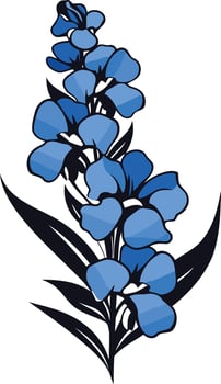 A delicate cluster of blue flowers with dark green leaves, perfect for floral designs, wedding invitations, or social media graphics vector