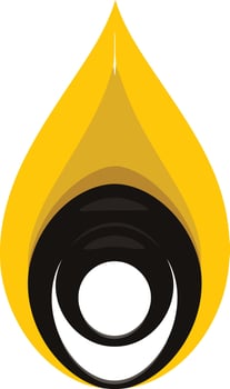 Abstract logo design with a yellow teardrop shape and black concentric circles vector