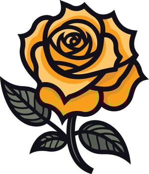 A vibrant, stylized yellow rose with bold black outlines vector