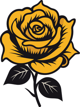 Bold, black outline illustration of a single yellow rose, perfect for designs requiring a classic, timeless floral element vector