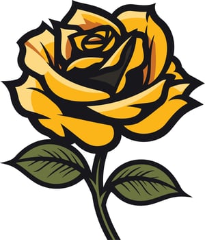 A bold, cartoon style yellow rose with green leaves, perfect for adding a touch of vintage charm to your designs vector
