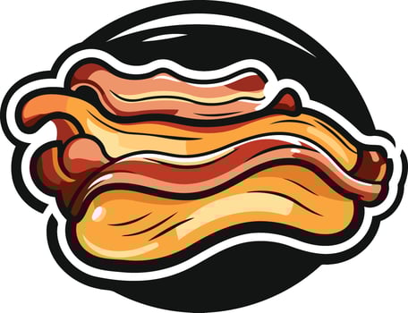 Cartoon illustration of crispy bacon strips in a stylized design perfect for food packaging, menus, or branding vector