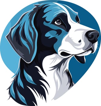 A striking, element illustration of a dog s head with a blue and black color scheme vector