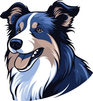 A friendly cartoon border collie with blue and white fur, looking to the side with a playful smile vector