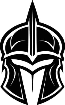 A bold and striking black and white illustration of a warrior's helmet, perfect for branding, logos, and design projects that require a powerful and protective feel vector