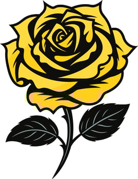 A single, stylized yellow rose with black outlines, perfect for adding a touch of elegance and beauty to your design projects vector