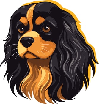 Adorable cartoon illustration of a cavalier king charles spaniel with black and tan fur vector