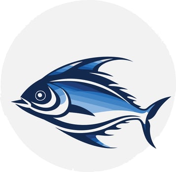 A bold and stylized blue fish logo, perfect for seafood restaurants, fishing charters, or marine related businesses vector
